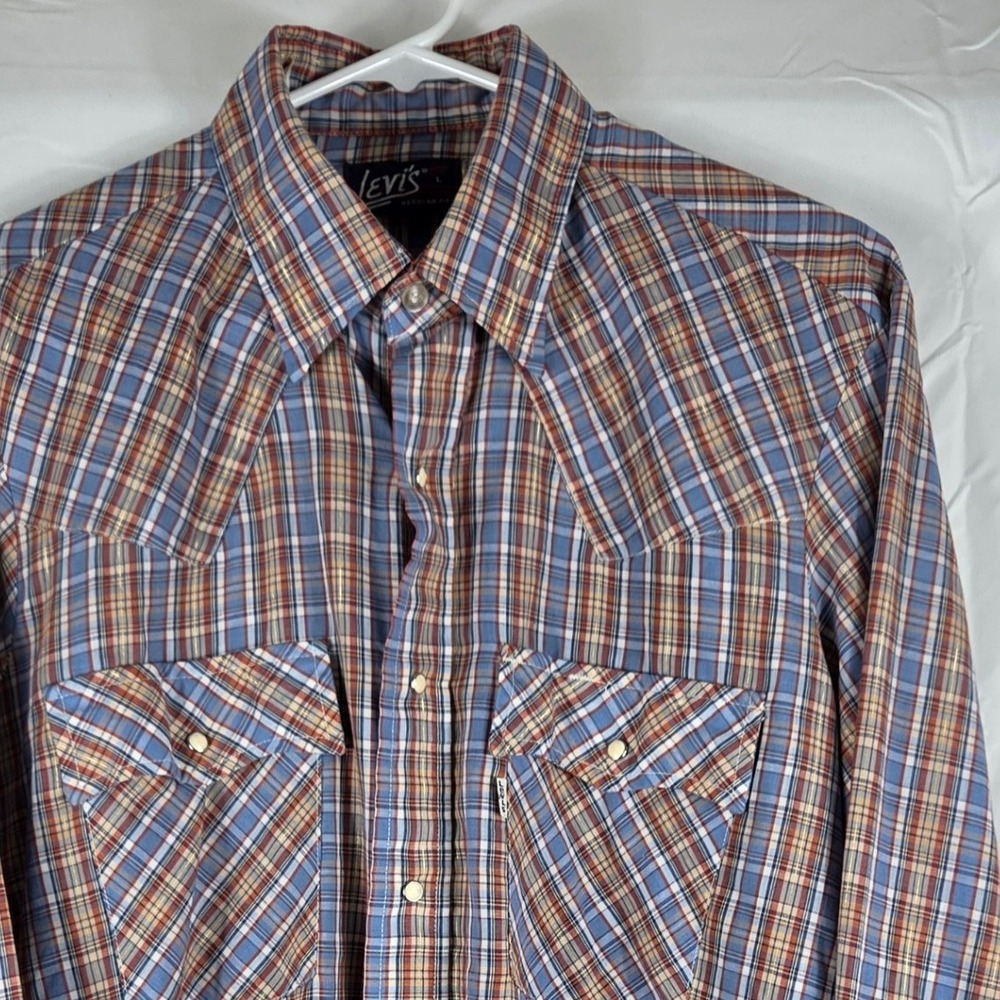Vintage Levis Mens Large Plaid Pearl Snap Western Shirt Made In USA